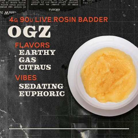 OGZ Badder Live Rosin Concentrate, as Sunburn's menu shows it