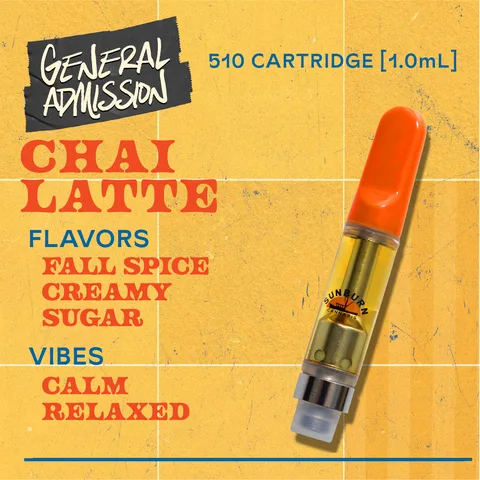 Chai Latte - Distillate Vape Carts, as Sunburn's menu shows it