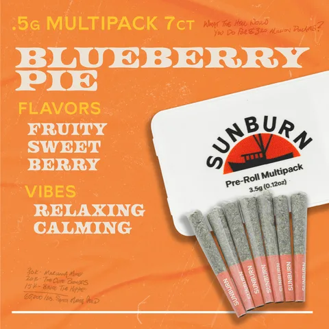 Blueberry Pie - Pre Rolls, as Sunburn's menu shows it