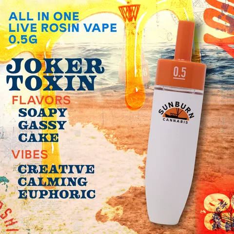 Joker Toxin Live Rosin AIO, as Sunburn's menu shows it