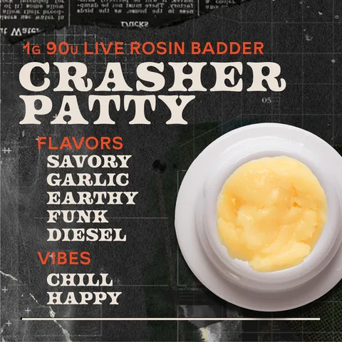 Crasher Patty Badder Live Rosin Concentrate, as Sunburn's menu shows it